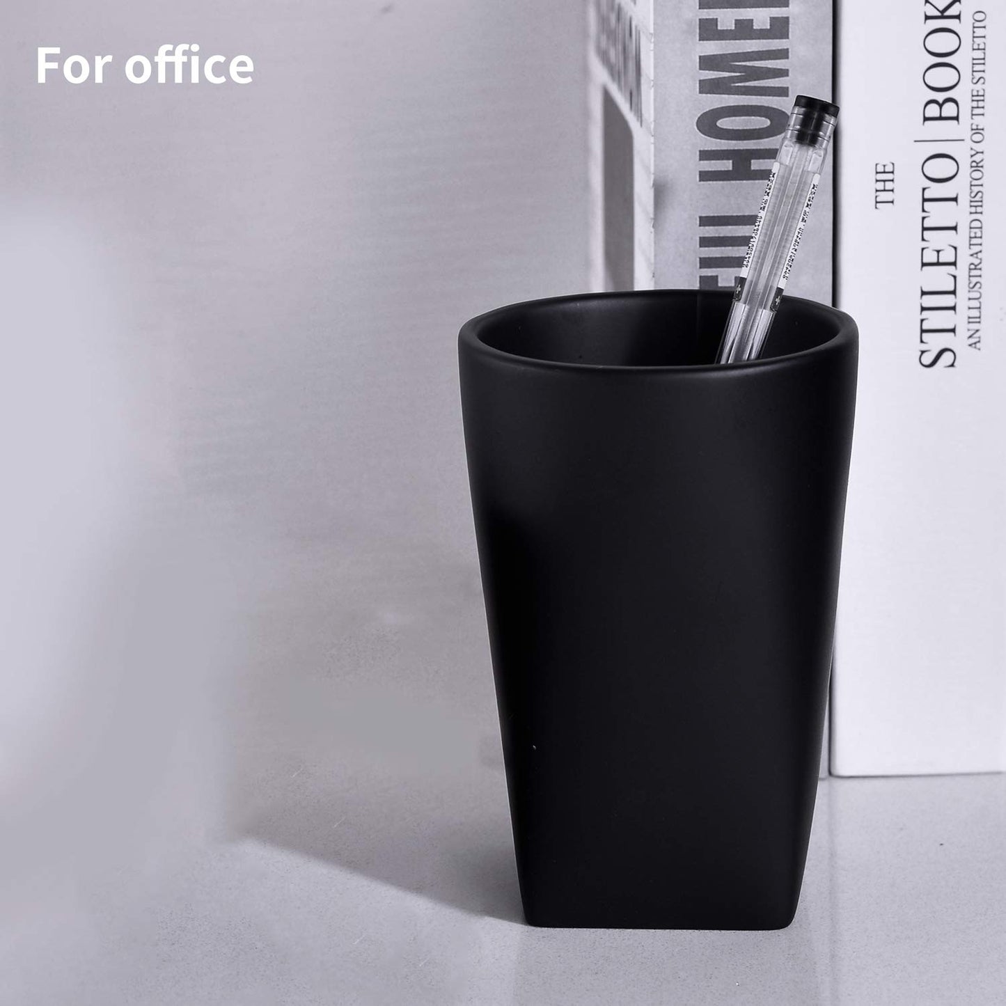 JINCROP Resin Matte Black Bathroom Tumbler Cup Holder - Modern Design for Bathroom/Office, Holds Toothbrushes, Make-up Brushes
