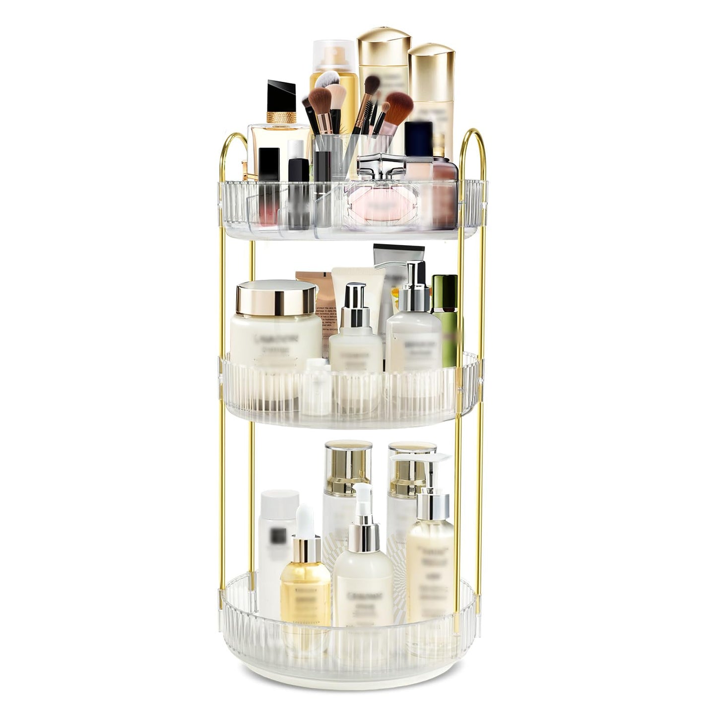 Fzebys Rotating Makeup Organizer for Vanity, High-Capacity Skincare Perfume Storage, Bathroom Counter Organizer, 360 Spinning Cosmetic Dresser Countertop Organizers (White 3 Tier)