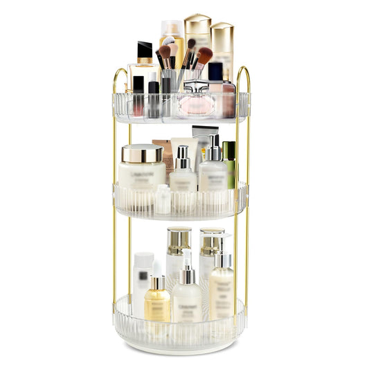 Fzebys Rotating Makeup Organizer for Vanity, High-Capacity Skincare Perfume Storage, Bathroom Counter Organizer, 360 Spinning Cosmetic Dresser Countertop Organizers (White 3 Tier)