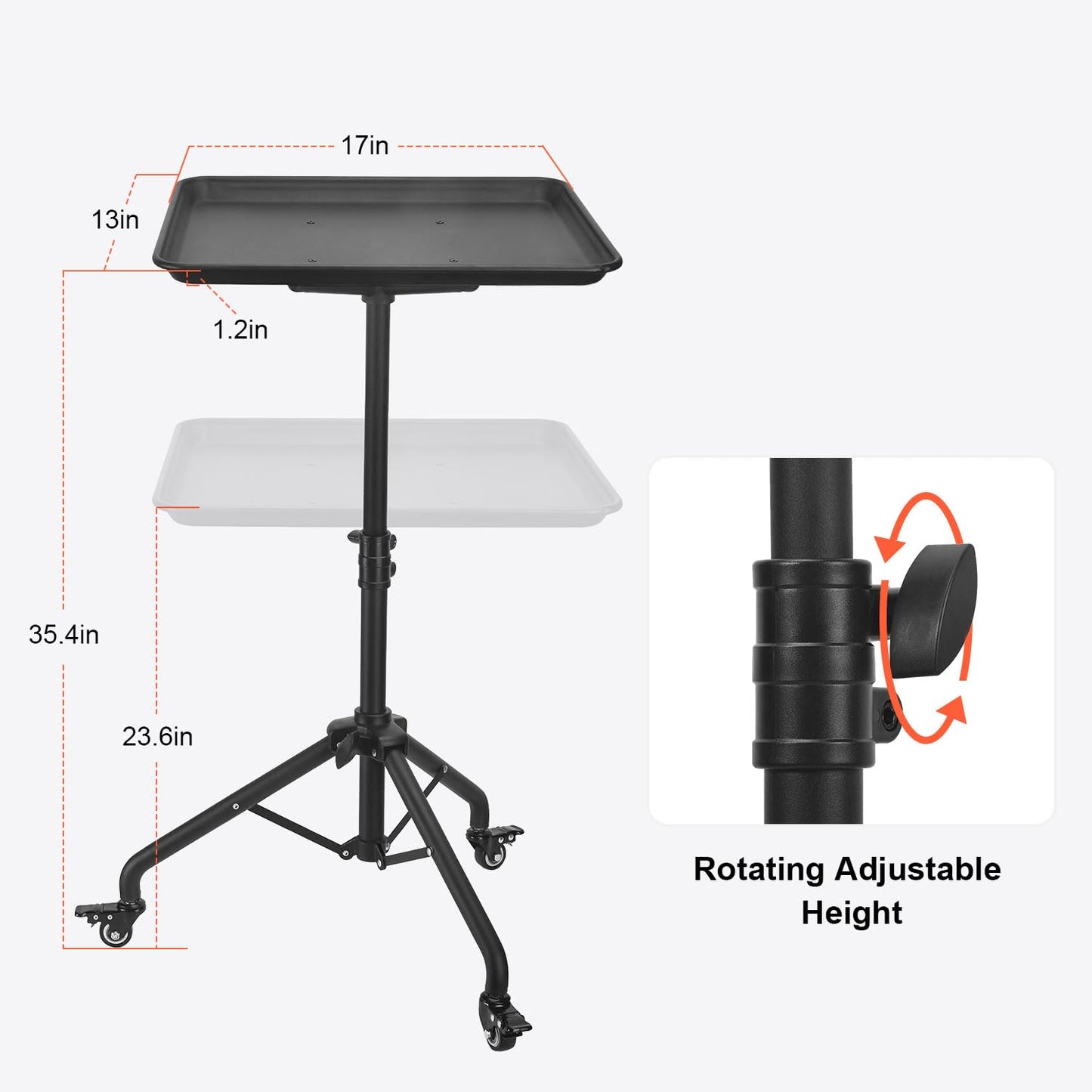 Salon Tray Cart Salon Rolling Tray, Tattoo Tray with Wheels Adjustable Height, Service Storage Tray Trolley for Beauty Clinic Spa