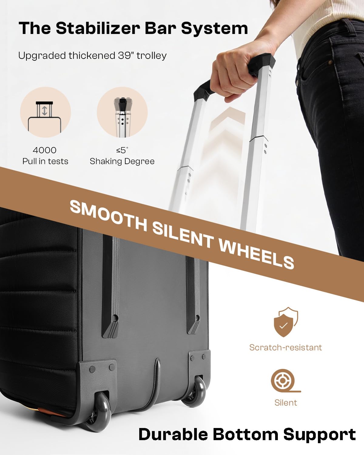 Rolling Craft Bag with Wheels, All-in-One Rolling Scrapbook Tote No Installation Required, Rolling Teacher Bag Fits 16” Laptop, Art bags for supplies for DIY, Sewing, Scrapbooking Supplies,Beige Brown