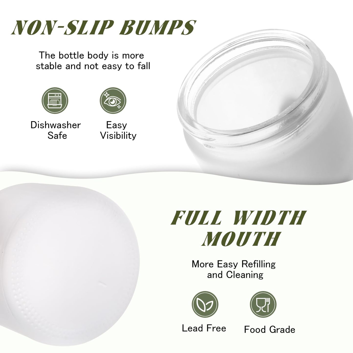 DMuuuDM 12 Pcs 2 Oz Frosted Glass Jar,Empty Refillable Glass Cosmetic Container Jars Holder with Inner liner,Plastic Lid for moisturizer,Foundation,Body Butter Oil,Ointment,Spices (White)