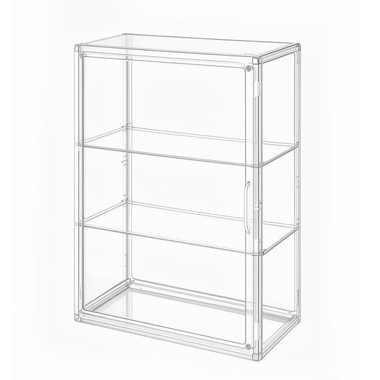 TimberAura 3-Tier Acrylic Display Case for Figures, Wall-Mounted Clear Action Figure Storage Organizer with Magnetic Door & 2 Adjustable Shelves, Dustproof Showcase for Collectibles, 1 Pack