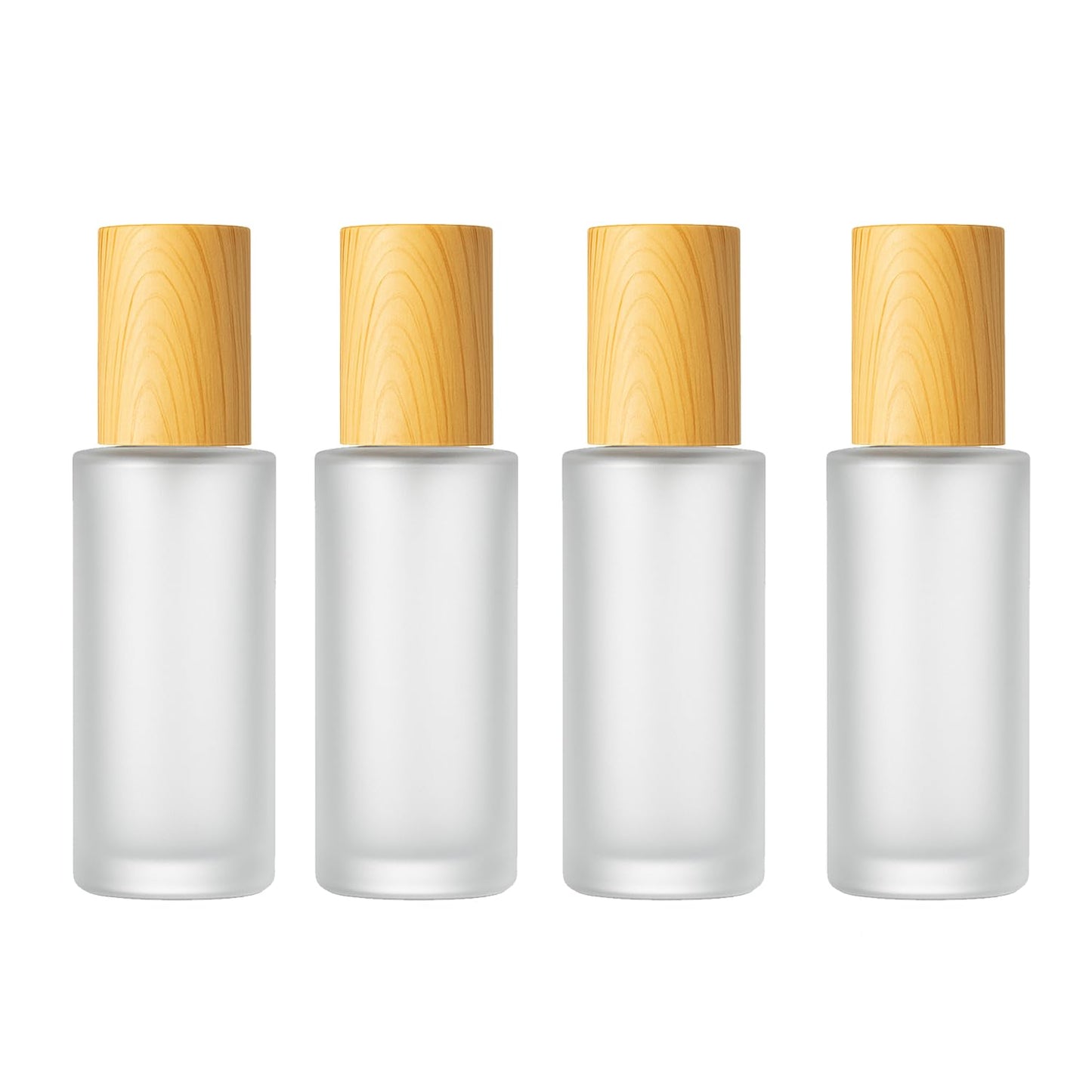 Doromy 4Packs 60ml/2Oz Frosted Glass Spray Bottle with Wood-like Cap Refillable Fine Mist Atomizer Portable Empty Cosmetic Container for Perfume, Essential Oils, Face Mist, Travel, Skincare