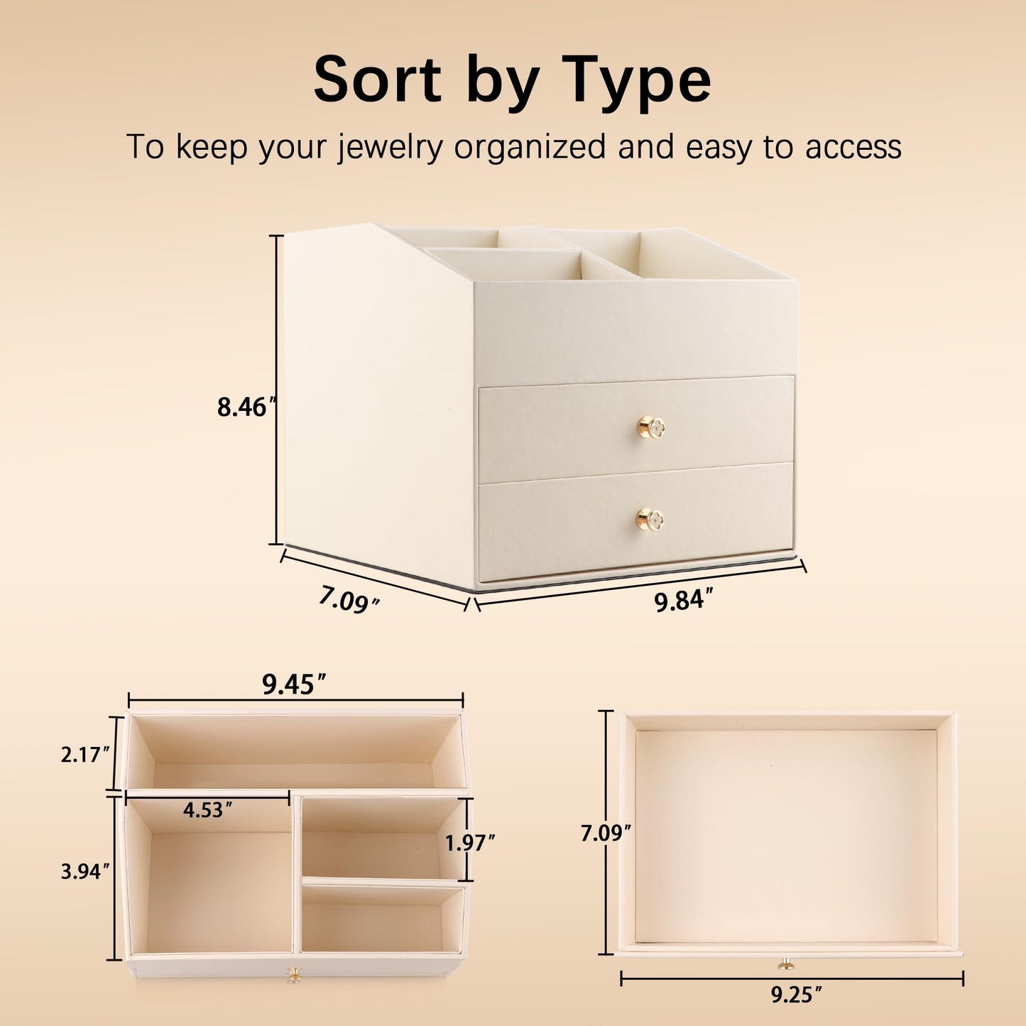 Homeanda Makeup Organizer with Drawers, PU Leather Cosmetic Storage Box Large Cosmetic Display Case for Skincare, Lipstick, Brushes, Bedroom Storage(Beige)