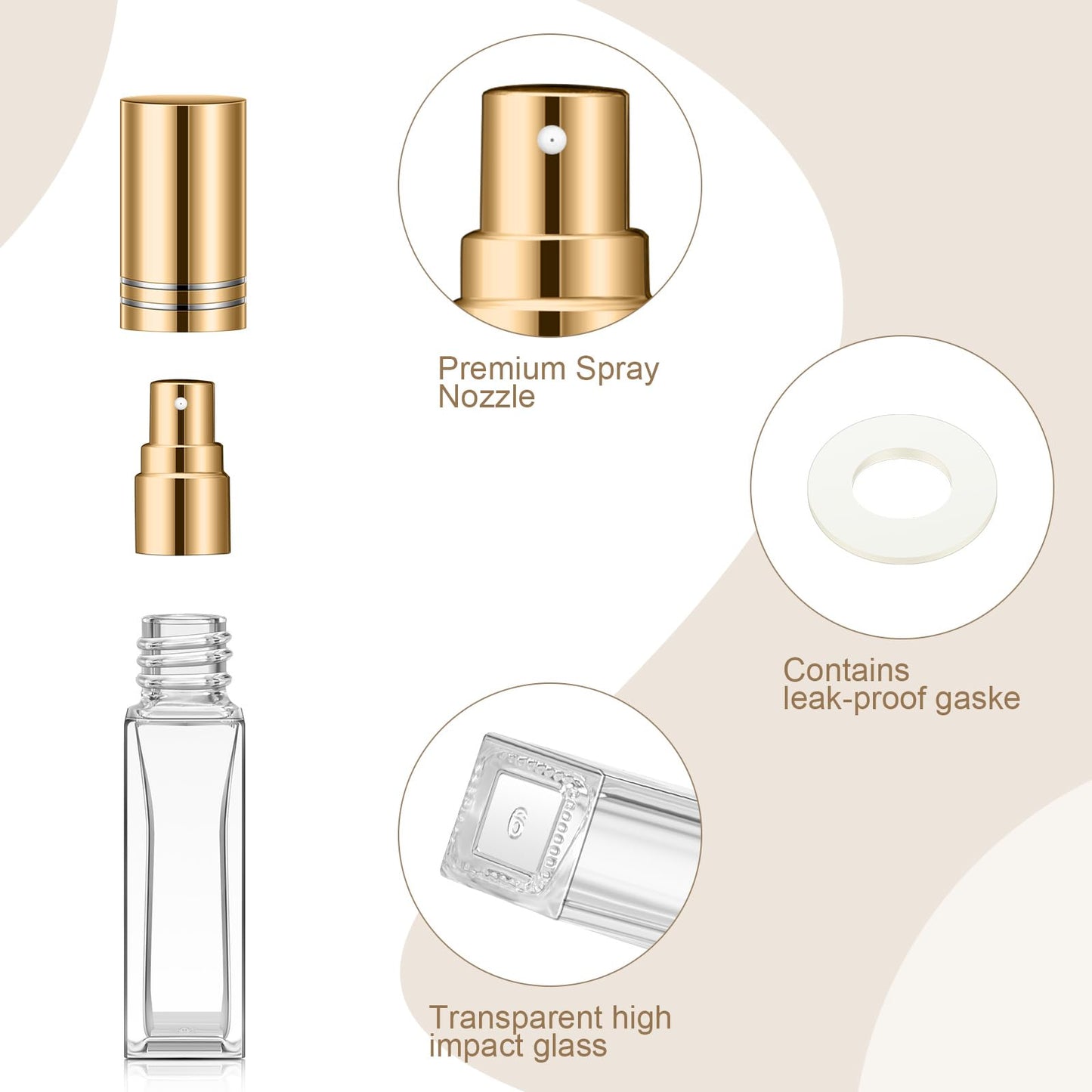 Domensi 60 Pcs 8 ml Empty Glass Perfume Bottles Bulk - Gold Refillable Cologne Spray Atomizer with Pump, for Travel, Skincare, Haircare, Cleaning & DIY Essentials