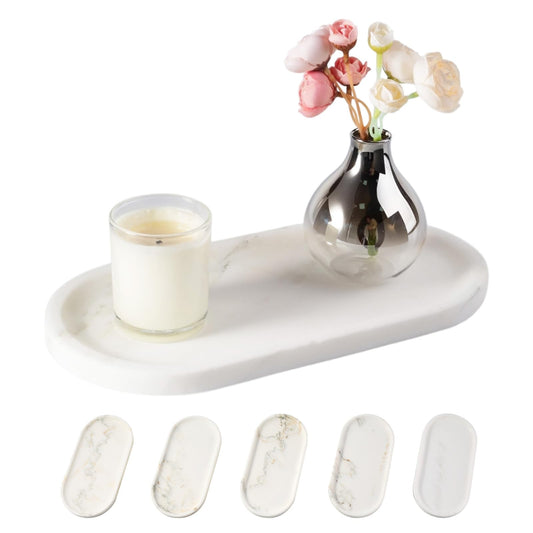 Koville Natural Marble Tray for Bathroom Countertop, Marble Storage Trays for Perfume, Cosmetics, Jewelry, Vanity Tray Stone Trays for Kitchen, Decorative Tray for Dresser Organizer(Calacatta White)