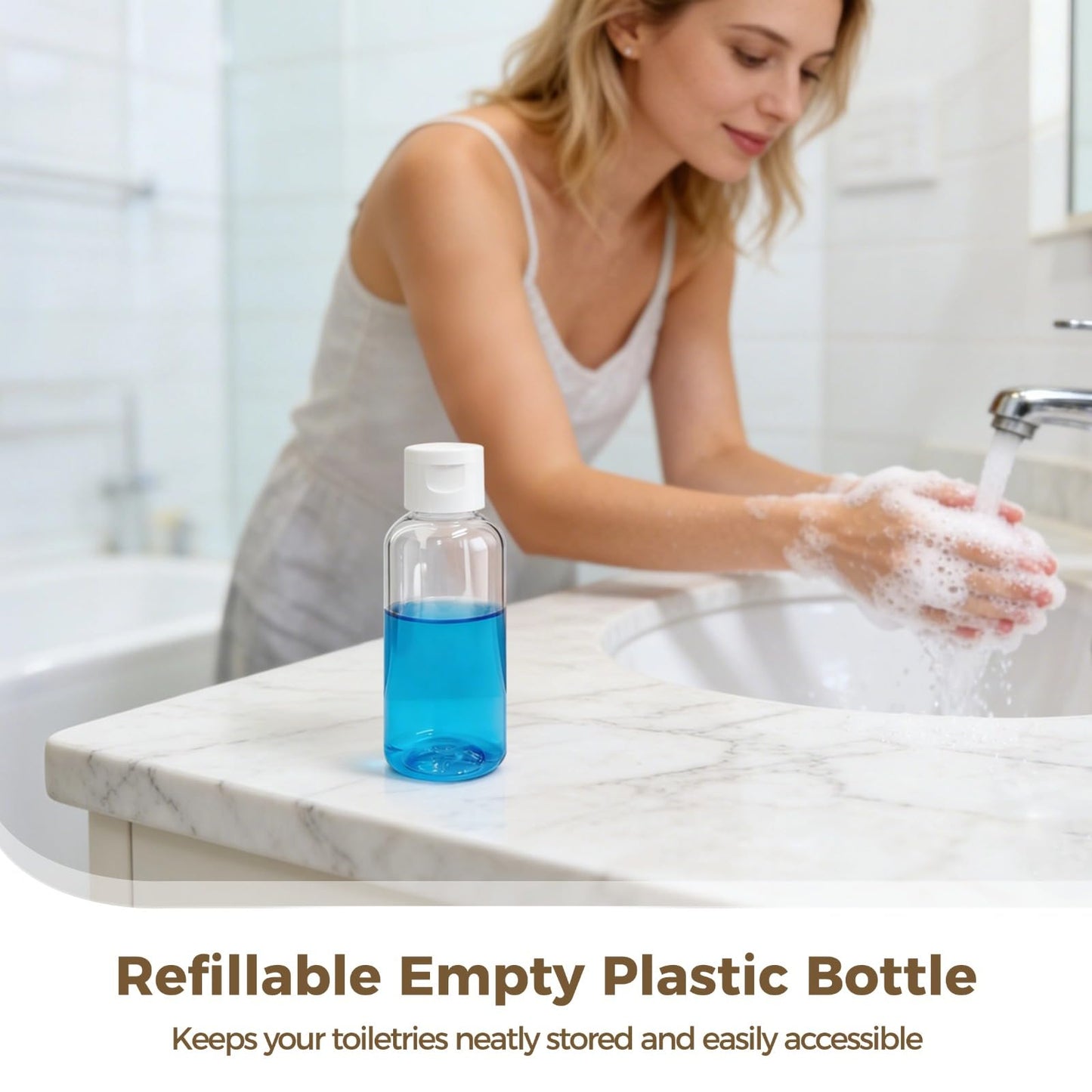 Lnrueg 60 Pcs 2 oz Clear Plastic Empty Travel Bottles, 60 ml Mini Lotion Bottles with Flip Cap, Refillable Liquid Dispensers, Travel-size Containers for Lotion, Shampoo, Conditioner, Body Wash