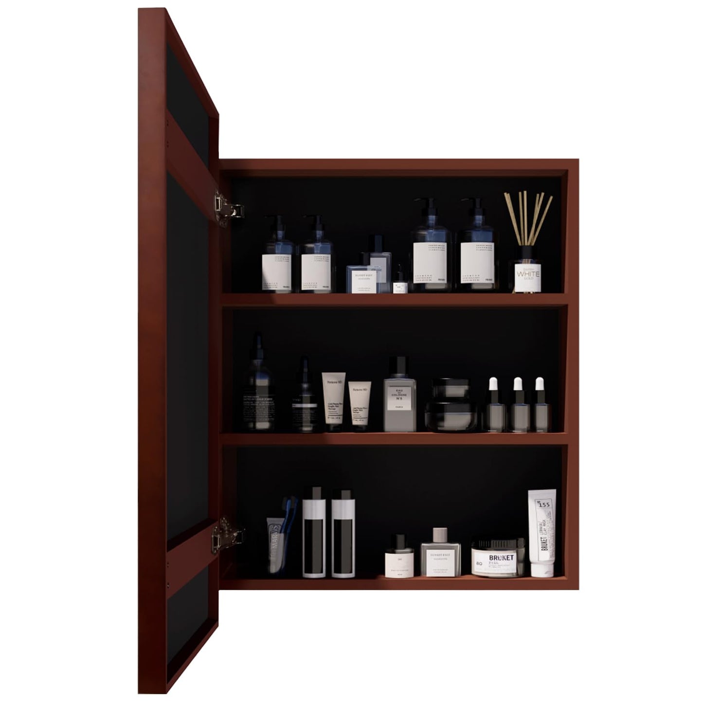 Tacomany Wood Framed Medicine Cabinet Organizer with Mirror, Surface Mounting or in-wall Installation (Brown, 18x24)