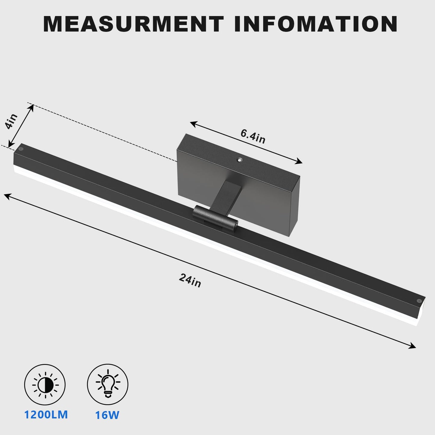 IZORRO Modern Bathroom Vanity Light 24 inch, Rotatable, 16W Dimmable Led Bathroom Light Fixture Over Mirror, Black Vanity Light Bar (Cool White 6000K)
