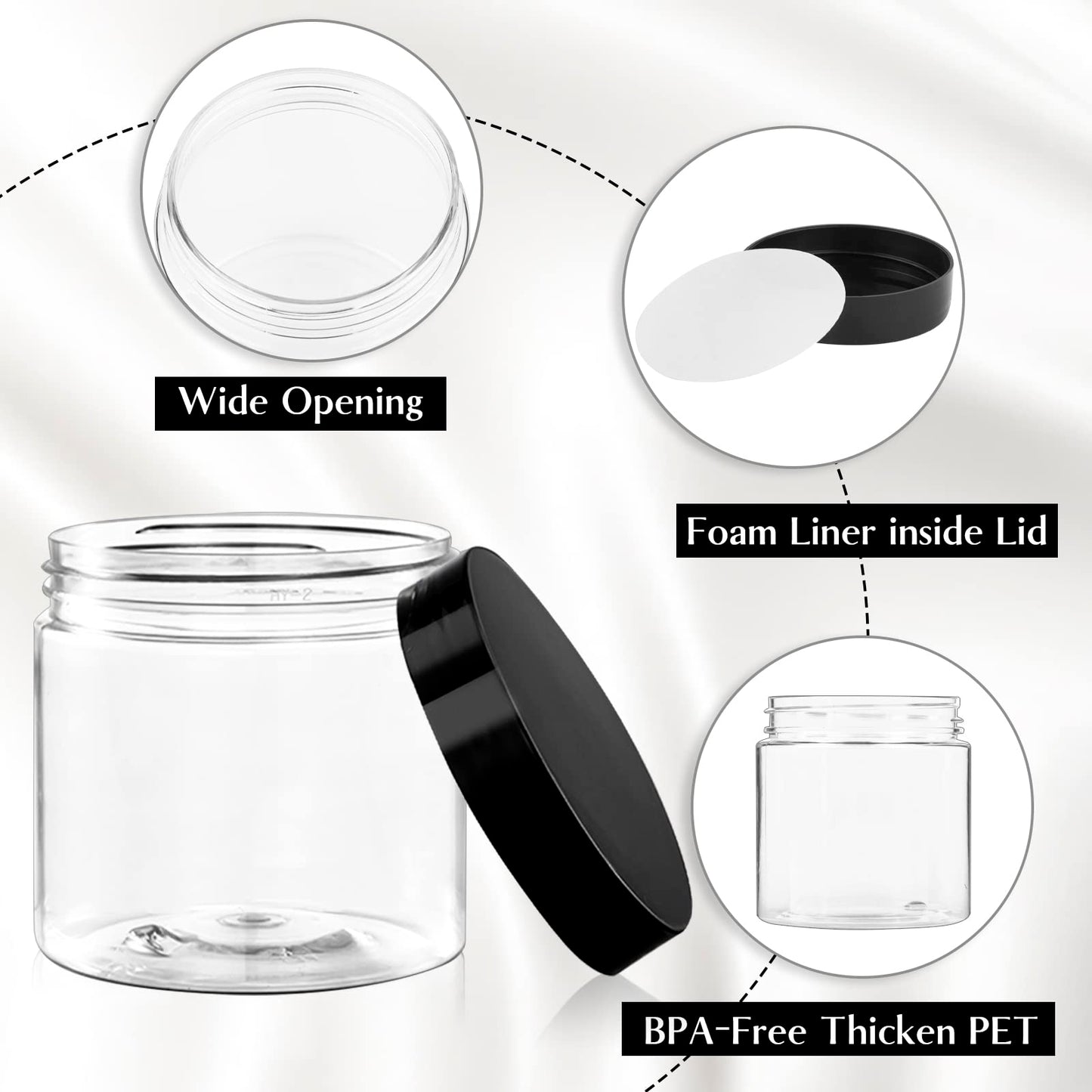 36 Pack 2 Oz Plastic Container Jars with Lids BPA Free, Empty Round Clear Cosmetic Containers Plastic Slime Jars for Lotion, Cream, Ointments, Samples, Makeup, Travel Storage