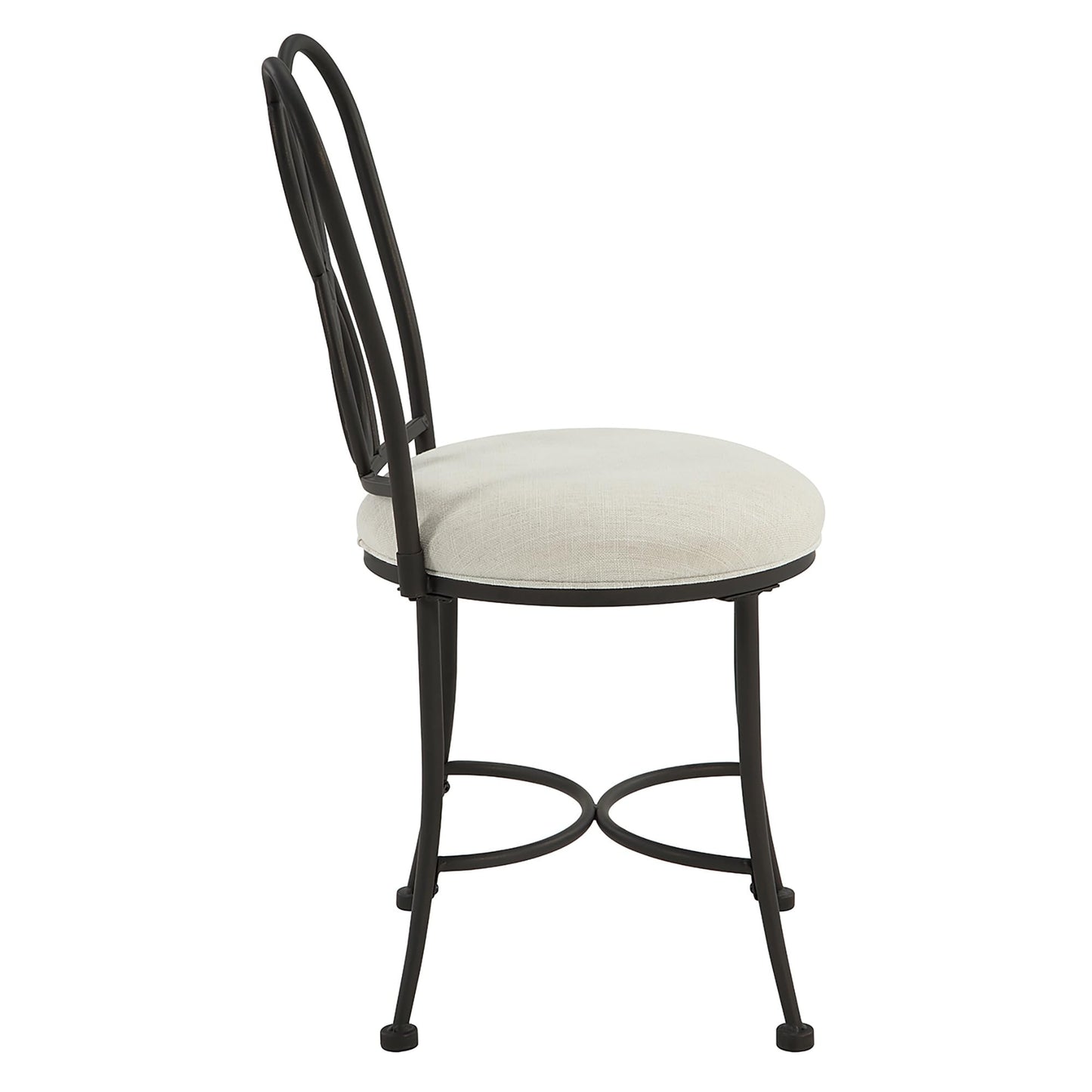 Azalea Park Ornate Iron Bronze Vanity Stool – Cream Upholstered Mid-Back Seat, Sturdy Iron Frame, Stylish Makeup Stool for Bath or Bedroom – Supports 300 lbs, Easy Assembly