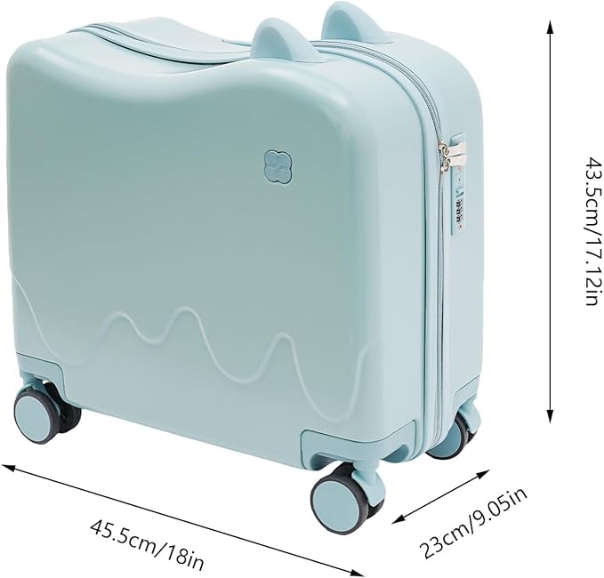 18" Kids Carry On Luggage, Ride-On Kids' Suitcase with Double Spinner Wheels, Cute Lightweight Tow-Along Luggage with Password Lock, Children's Trolly Case for Travel Study Tours (Sky Blue)