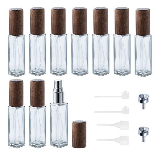 Cryslora Perfume Atomizer, Glass Perfume Container,Travel Bottle Refillable, Empty Portable Leakproof Fragrance Spray Bottle (Walnut Dusty Blue 10pcs 10ml/0.3oz)