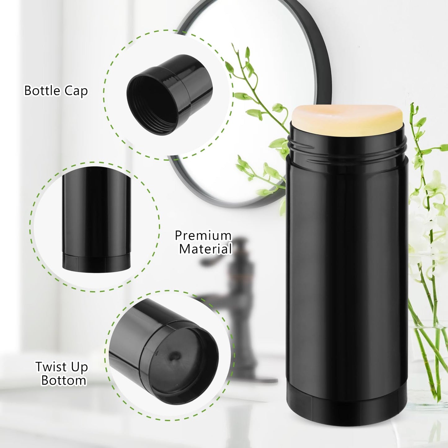 12 Pcs 60ml/2oz Deodorant Containers Plastic Twist Up Filling Bottle Deodorant Holder Stick for Crayon Chapstick Sunscreen Lotion Bar - Black