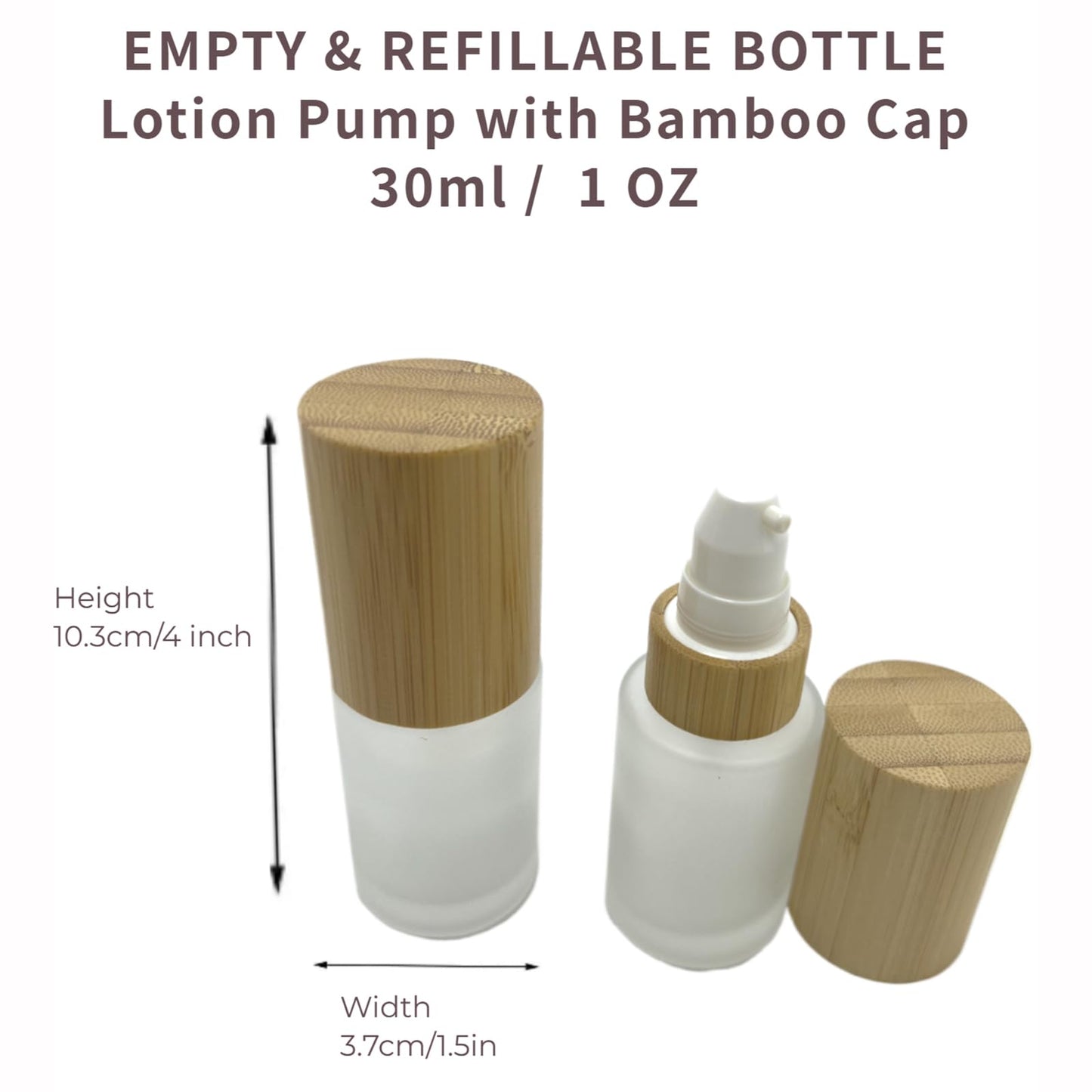 BEECO GIF2U Empty Cosmetic Bottles 1oz/30ml 4 PACK with Bamboo Cap,Frosted Glass Lotion Pump DispenserRefillable Emulsion Cosmetic Cream Bottles, Toiletries Refill Travel Containers(Frost Clear)