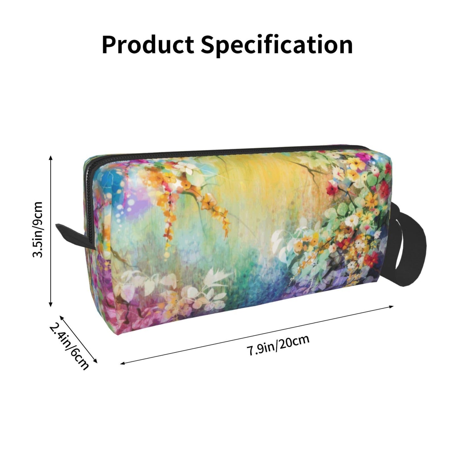OLUSENMO Watercolor Rainbow Flower Makeup Bag - Durable 600D Oxford Fabric, Impact-Resistant & Compact, Travel Cosmetic & Makeup Organizer for Gym & Daily Use