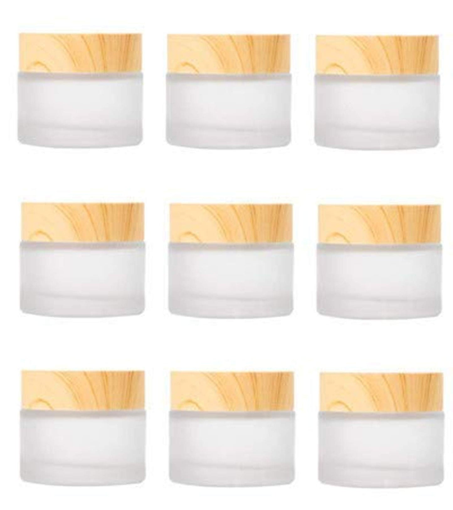 Healthcom 10 Packs 15ml/15g Empty Sample Jars Frosted Glass Cream Jar Bottle with Wood Grain Lid Cosmetic Containers Glass Cream Box Refillable Glass Cream Jar Pot for Makeup Lotion Face Eyeshadow