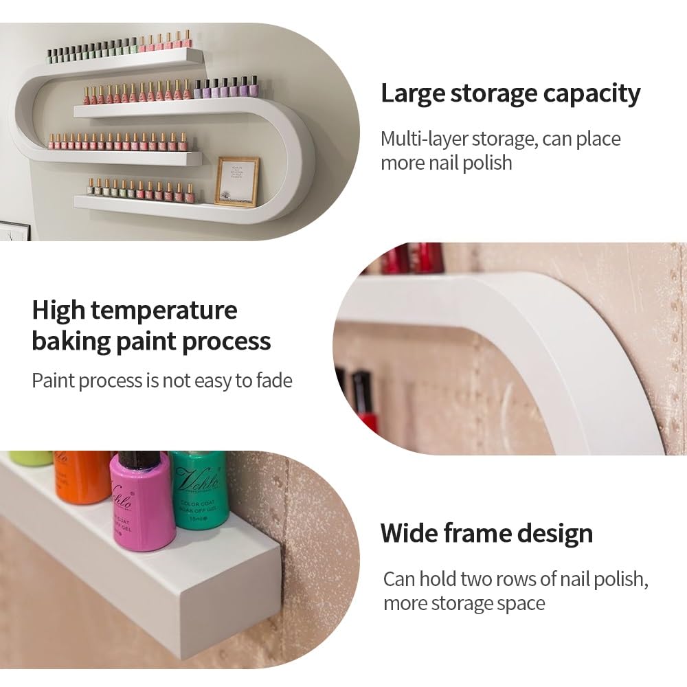 Nail Polish Wall Rack, Metal Wall Mounted Shelves, Nail Polish Holder, U-Shaped Perfume Storage Display Rack, Nail Polish Organizer Wall, Hanging Salon Beauty Nail Shop Organizer Holder(White,8-Piece