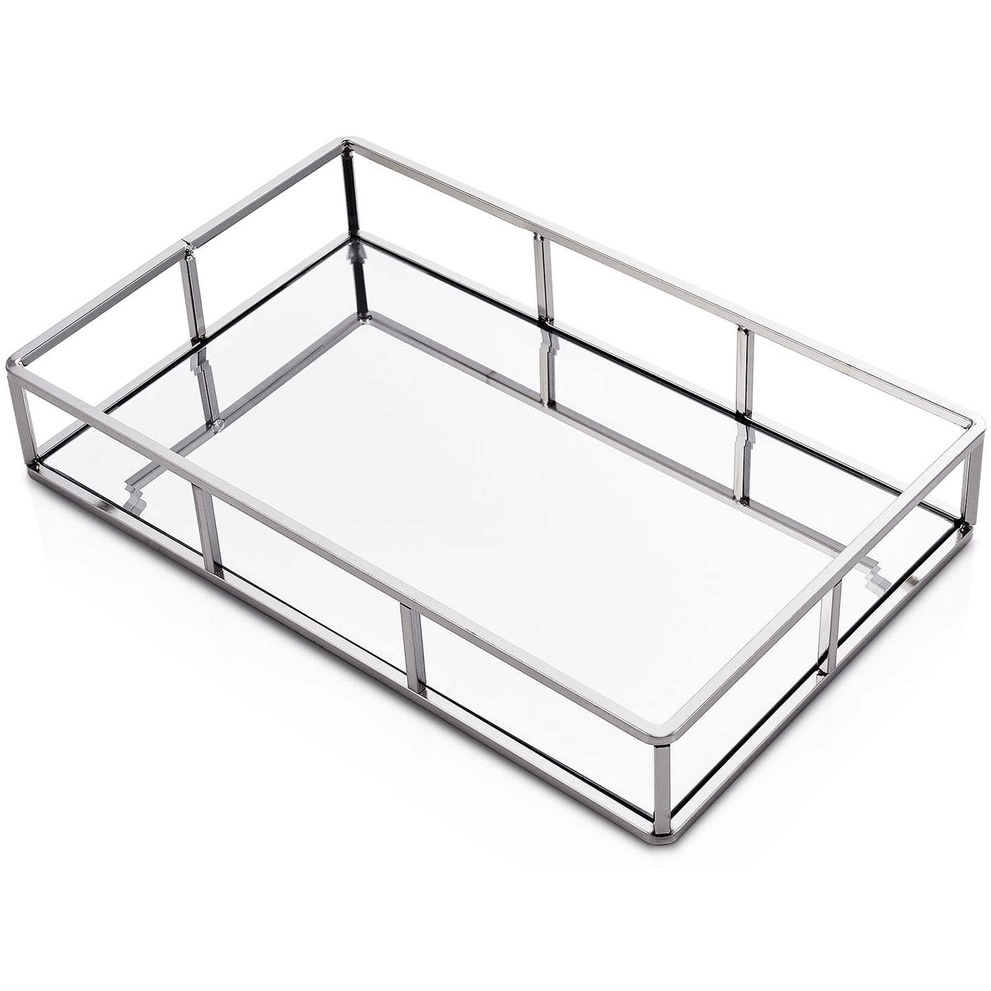 PuTwo Mirror Tray, Silver Perfume Tray, Decorative Tray, Metal Vanity Tray, Jewelry Tray, Decorative Trays, Glass Tray, Perfume Organizer, Vanity Trays for Bathroom, Counter, Bathroom