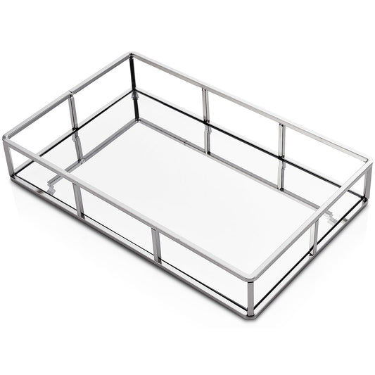 PuTwo Mirror Tray, Silver Perfume Tray, Decorative Tray, Metal Vanity Tray, Jewelry Tray, Decorative Trays, Glass Tray, Perfume Organizer, Vanity Trays for Bathroom, Counter, Bathroom