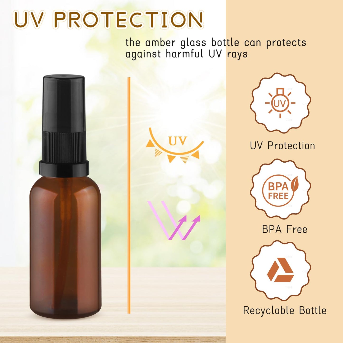 10 Pack Empty Amber Glass Pump Bottles Refillable Cream Lotion Bottles Travel Cosmetic Dispenser Bottle for Sample,Liton,Cream,Liquids Aromatherapy and More (30ml/1oz)
