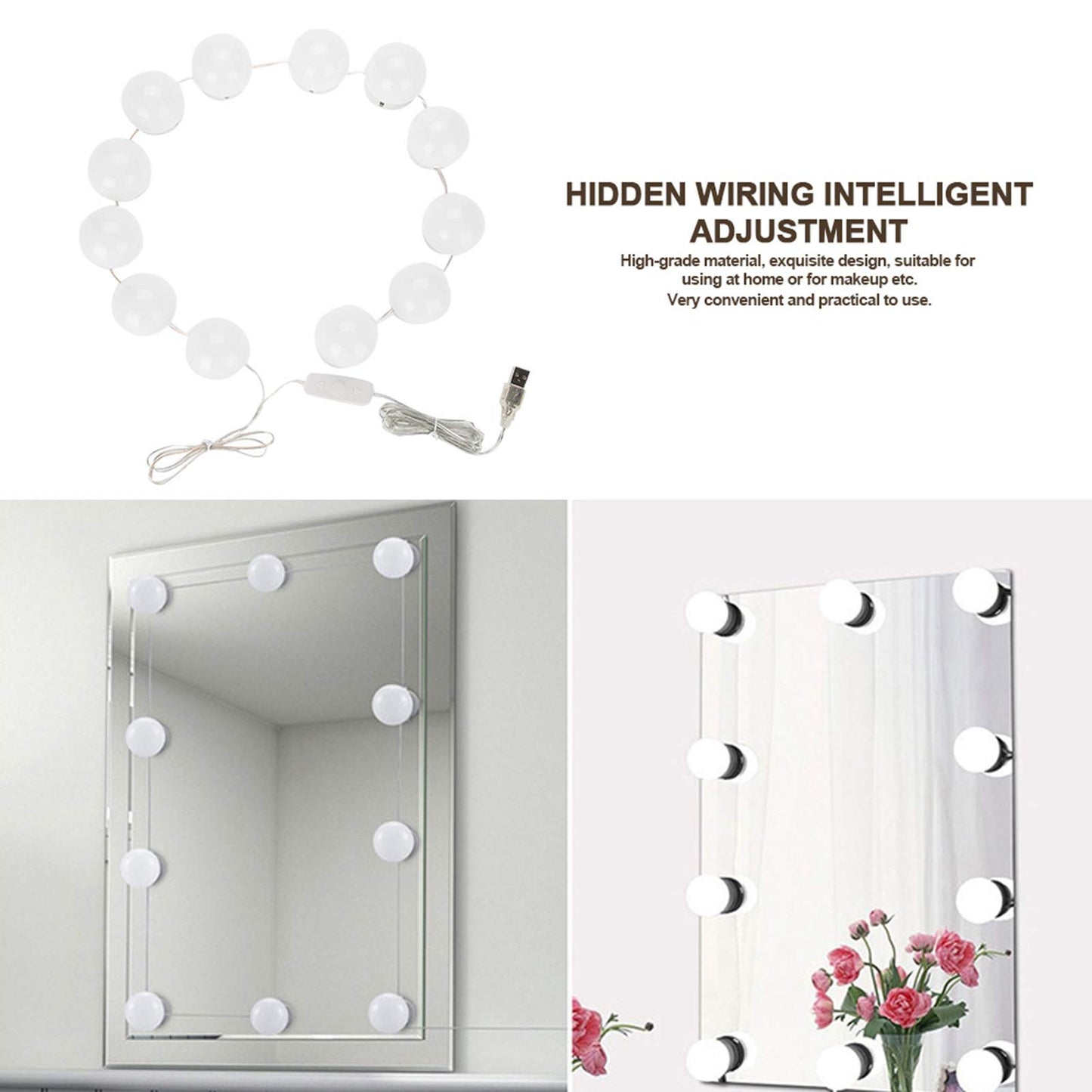 Estink Vanity Mirror Lights Kit, 12pcs Dimmable LED Makeup Light Bulbs, 1-5 Level, 3200-7000K, 10W, for Bathroom Dressing Room Beauty Salon