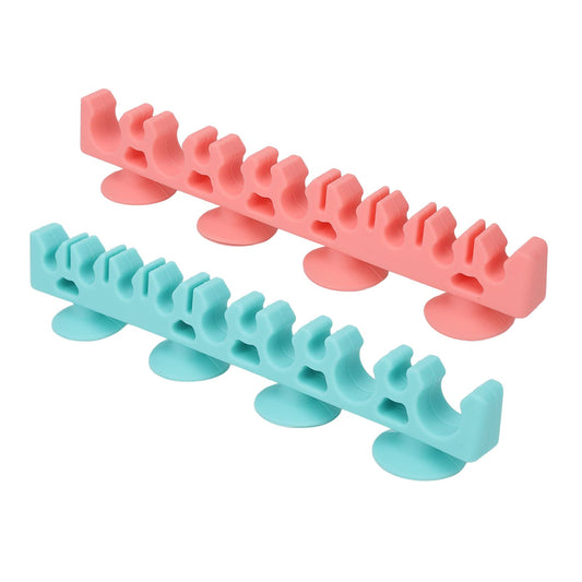 Sonew Silicone Wall Mounted Makeup Brush Rack, Blue, Large, 2 Shelves, Multifunctional, Soft and Gentle, Self-Absorbing Suction Cups, for Cosmetics and Small Items