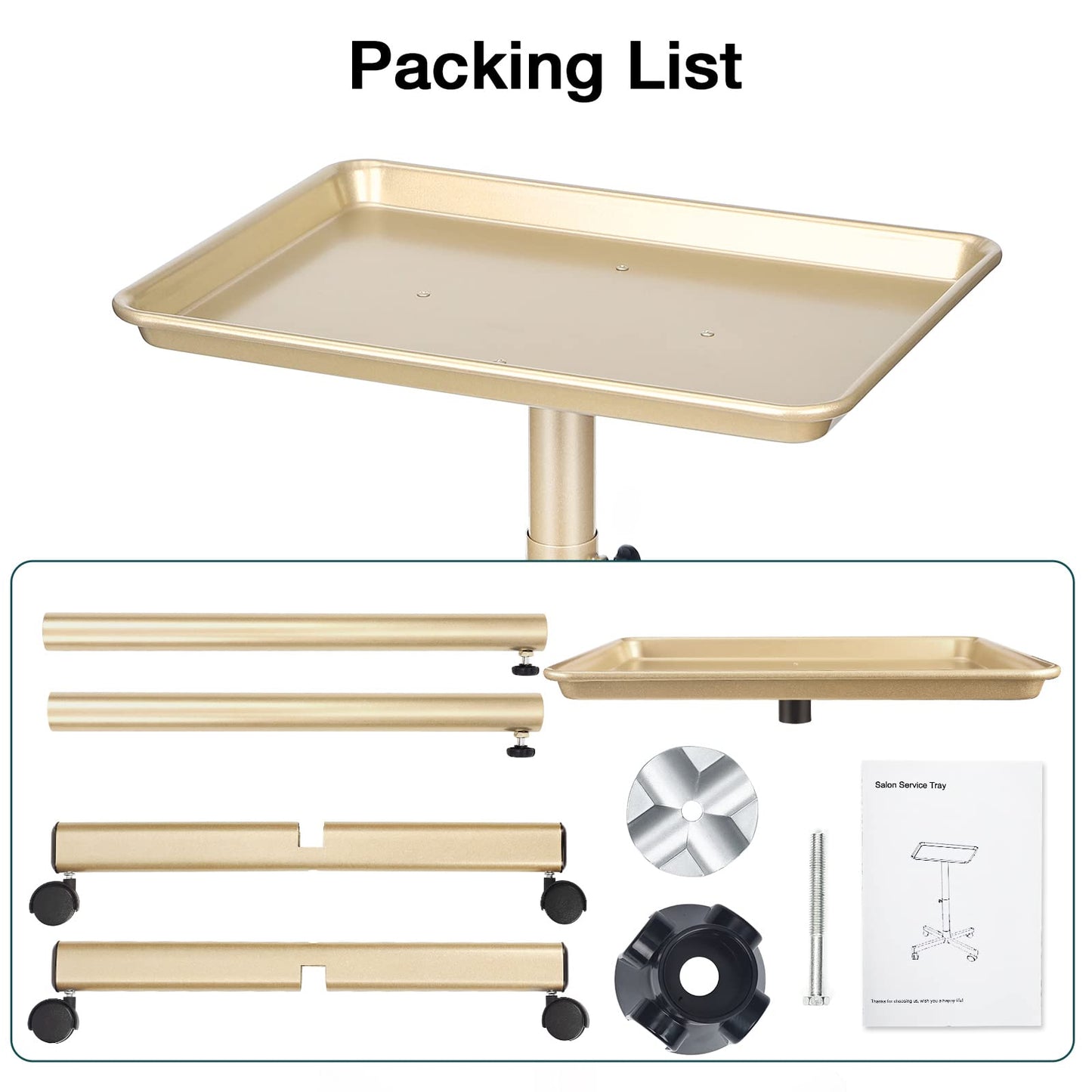 LKT COBTAC Salon Tray Hairdresser Tray on Wheels Hair Tray for Hair Stylist Gold