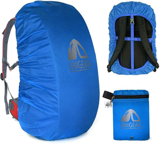 Unigear Backpack Rain Cover Waterproof Rating 5000mm Ultraportable and Durable with 2 Anti-Slip Buckle Strap, Integrated Carry Pouch Design (Blue, Large)