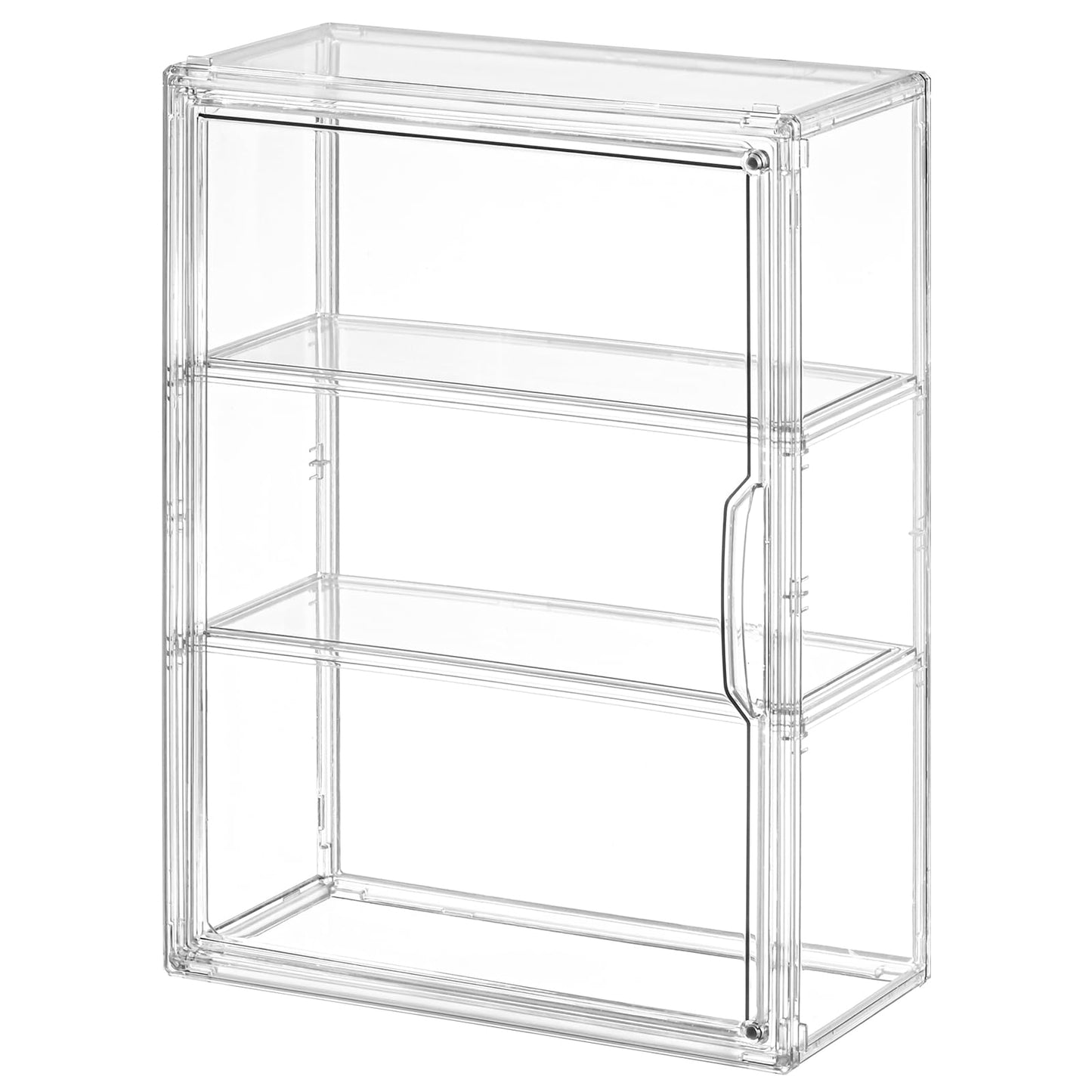 VGLXTRNT 3 Tier Clear Display Case for Figures, Wall-Mounted Acrylic Storage Organizer Box, Stackable Display Cabinet with Magnetic Door & Removable Shelves, Showcase for Collectibles, Figures