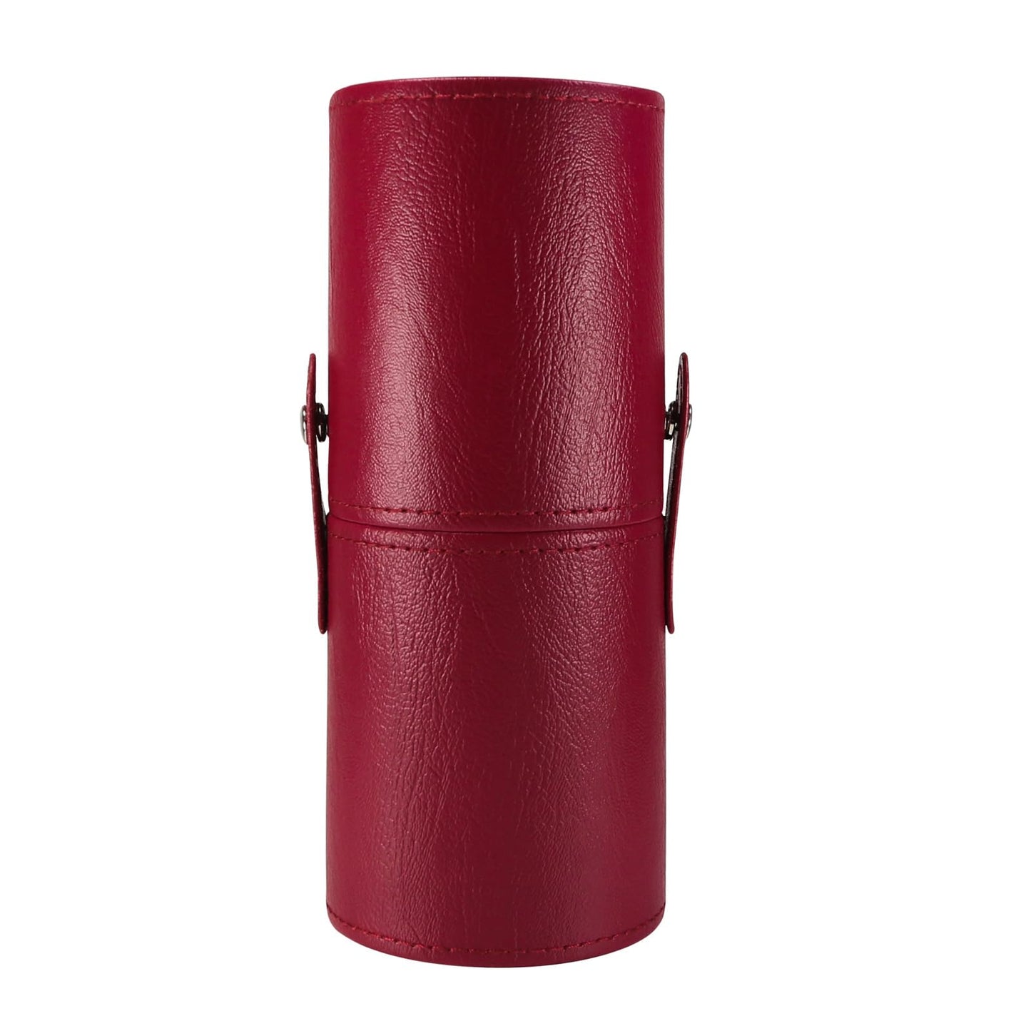 Kososuru Portable Makeup Brush Case,Pu Leather Makeup Brush Holder with Button,Travel Cup Storage Dustproof Makeup Cosmetic Bags for Women (Red)