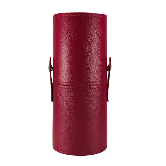 Kososuru Portable Makeup Brush Case,Pu Leather Makeup Brush Holder with Button,Travel Cup Storage Dustproof Makeup Cosmetic Bags for Women (Red)