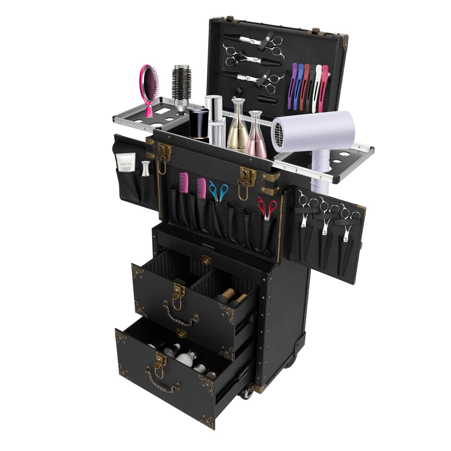 Mahugde Beauty Salon Luggage Rolling Lockable Makeup Train Trolley Stylist Beauty Salon Cosmetic Luggage Travel Organizer Tool Box for Barbershops Beauty Salons