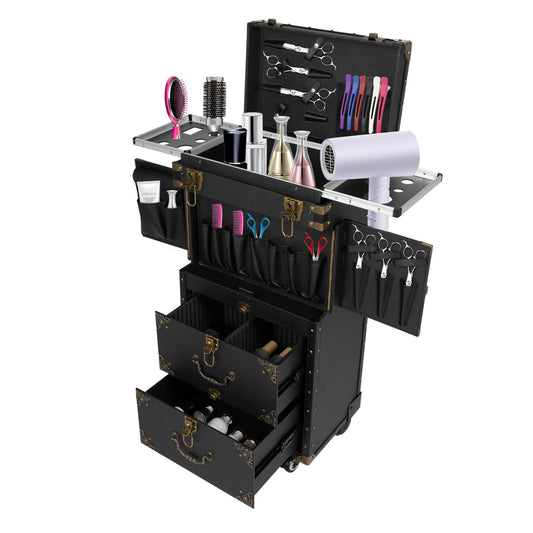 Mahugde Beauty Salon Luggage Rolling Lockable Makeup Train Trolley Stylist Beauty Salon Cosmetic Luggage Travel Organizer Tool Box for Barbershops Beauty Salons