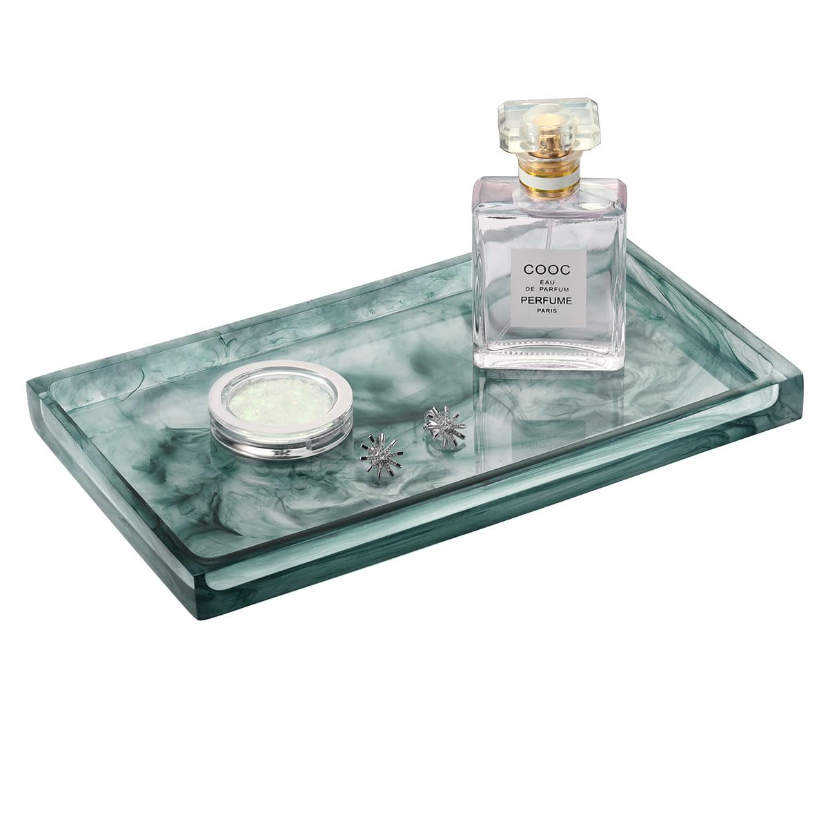 Emibele Bathroom Tray - Resin Countertop Vanity Tray with Jewelry Storage & Organizer for Candle, Plant, Perfume, Shampoo, Towel - Home Decor, Medium, Ink Green