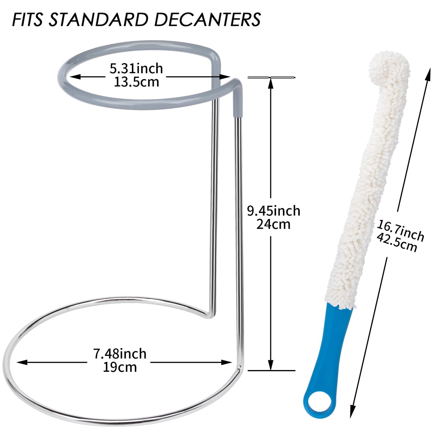 Wine Decanter Drying Stand with Rubber Coated Top to Prevent Scratches, Wine Decanter Drying Rack for Standard and Large Wine Decanters, Wine Decanter NOT Included, (with Cleaning Brush)