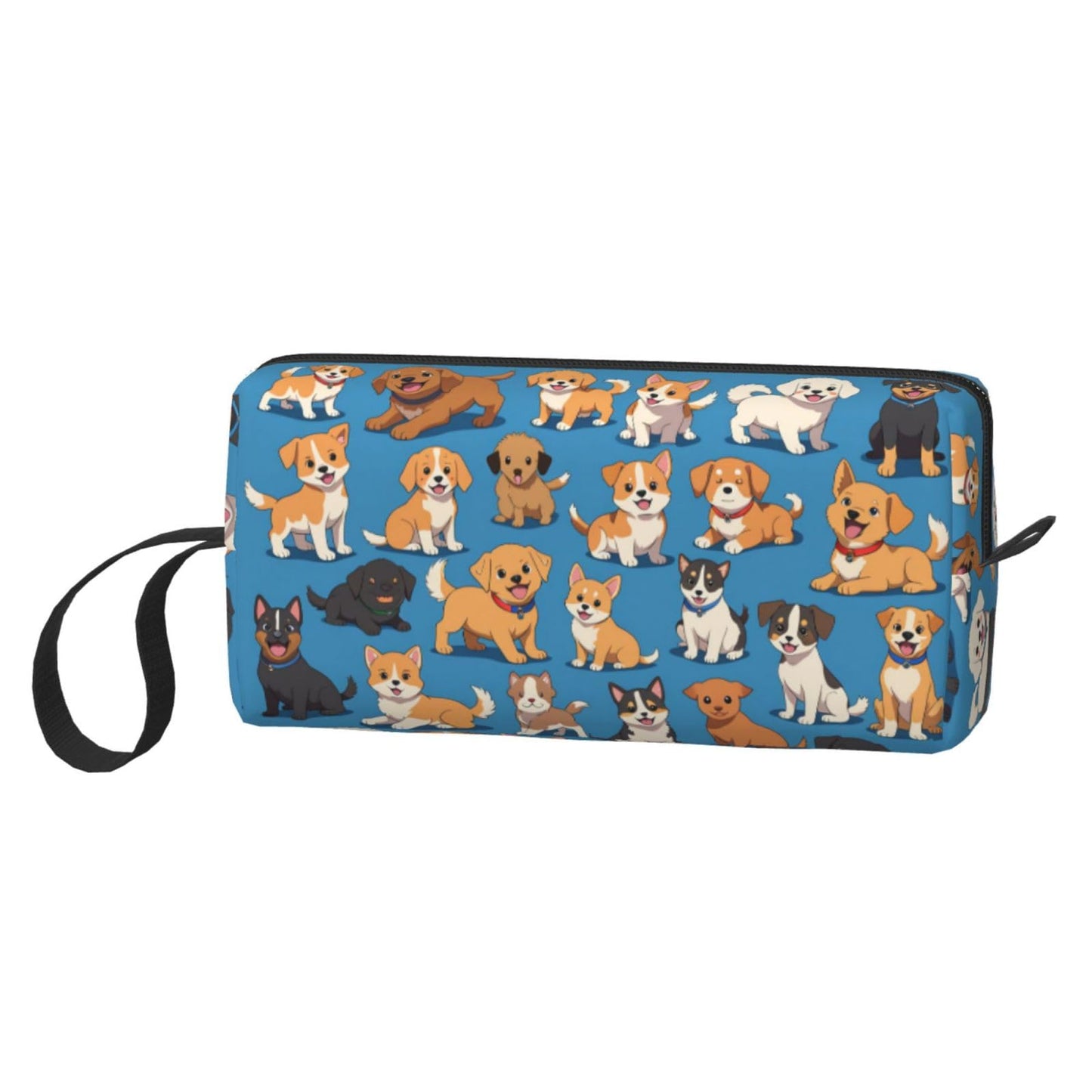 OLUSENMO Adorable Dogs Makeup Bag Small Compact & Durable Puppy Travel Cosmetic Bag Organizer 600D Oxford Fabric Multi-Purpose Storage Perfect for Travel, Gym, Daily Use