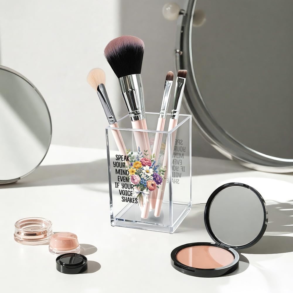 Vgrti Speak Your Mind Even If Your Voice Shakes Acrylic Cosmetic Pencil Pen Holder Cup, Women's Rights Pen Holder Cup, Promotion Appreciation Gifts for Women Men Lawyer Judge Legal Social Worker