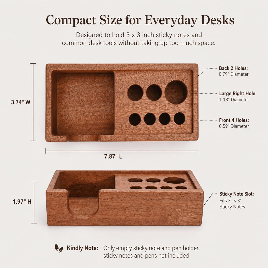 RiLiKar Wood Pencil Holder Pen Display Stand 3x3 Inch Sticky Note Holder