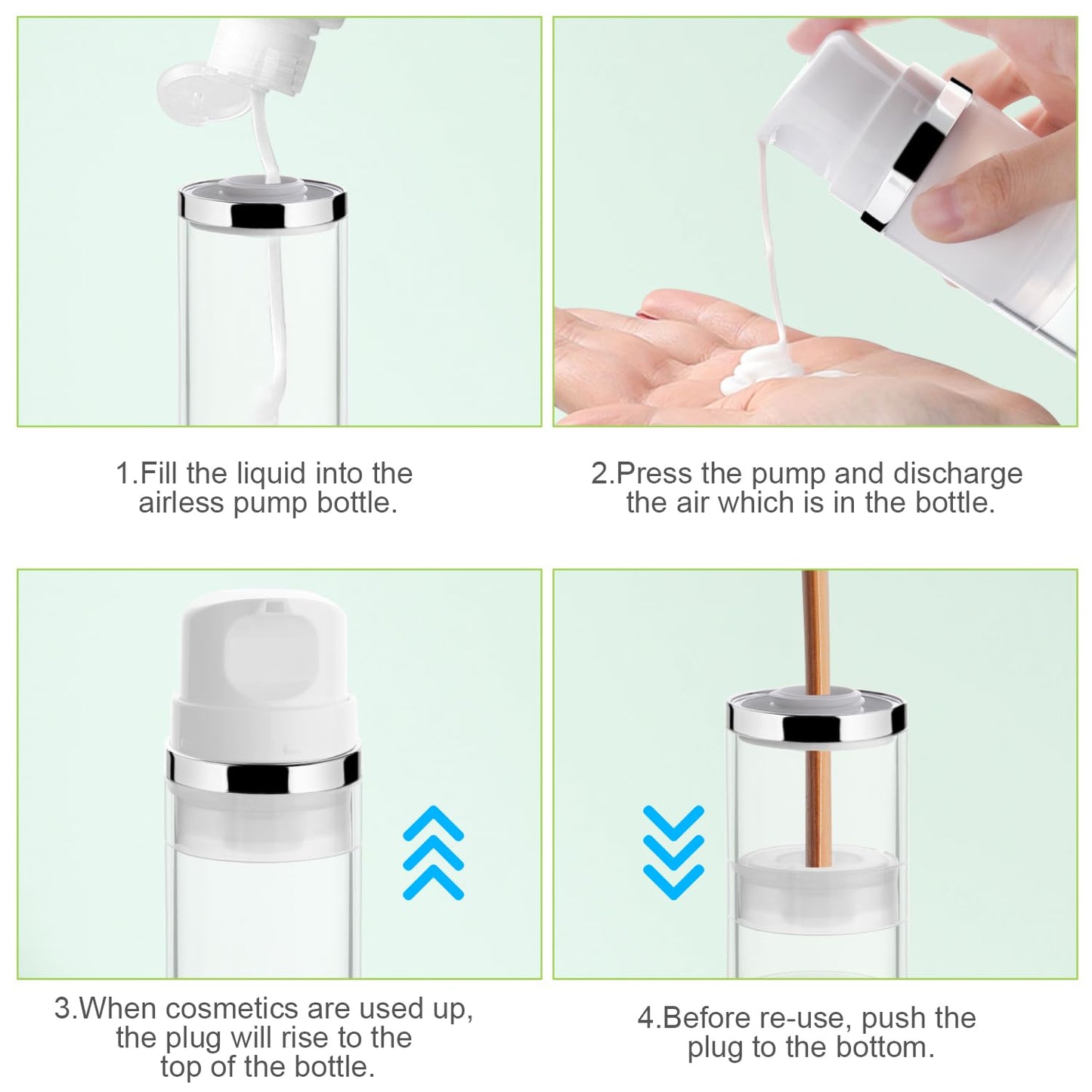 4 Pcs 100ml/3.4oz Airless Pump Jar Refillable Vacuum Pump Dispenser Bottles Travel Cosmetic Containers for Lotion Essence Shampoo Toiletries