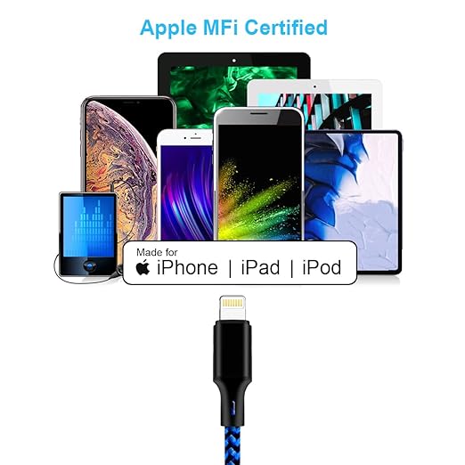 cugunu USB C to Lightning Cable 5 Pack 3/3/6/6/10FT iPhone Charger MFi Certified Power Delivery Fast Charging Cord Compatible with iPhone 14/13/12/11/XS/XR/X/8 - Black Blue