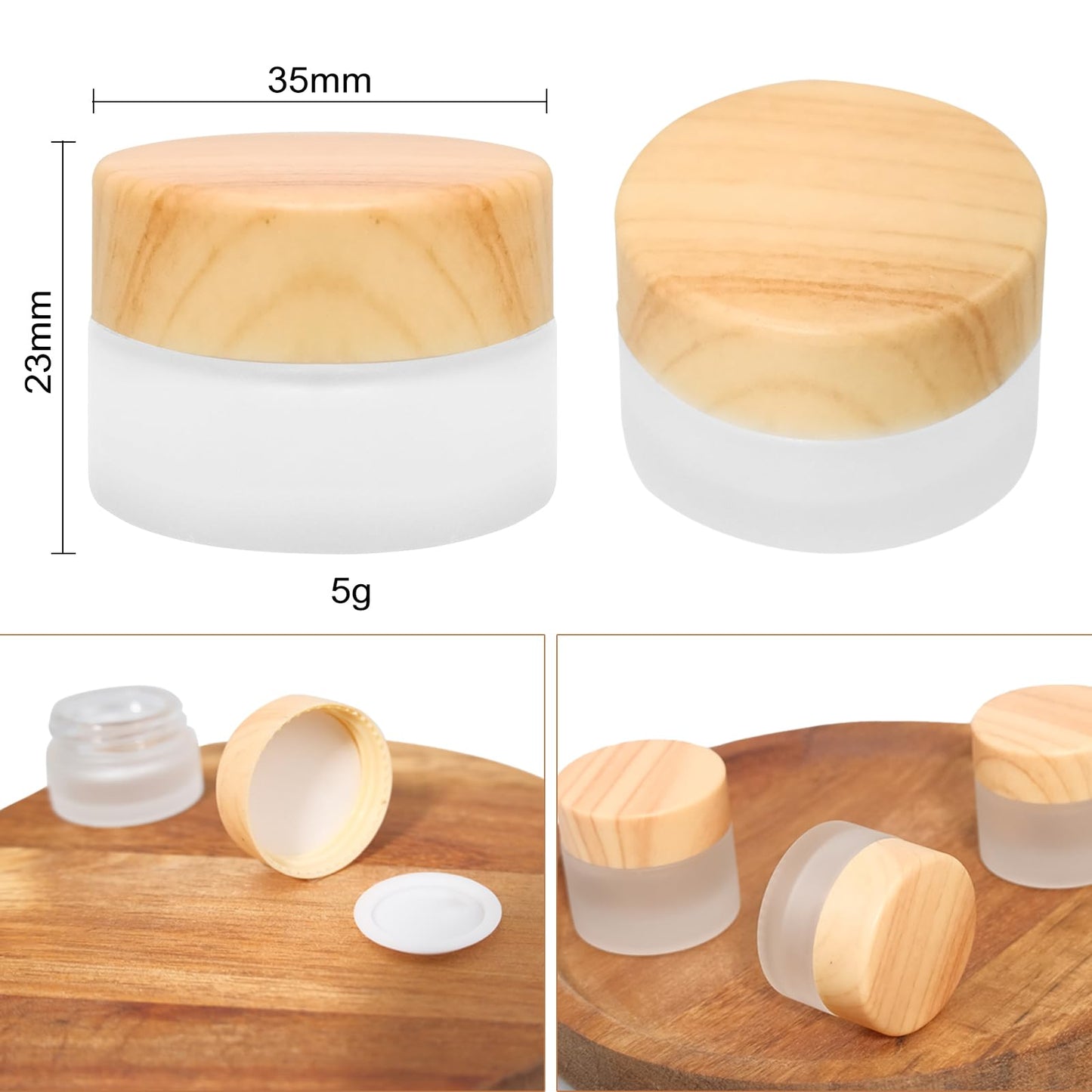 32 Pcs Glass Cosmetic Containers 5 Grams Round Frosted Cosmetic Jars with Leak proof lids Empty glass sample Jars Scrub Balm Lotions Sample Containers for Makeup Lotion Lip Balm Eye Cream
