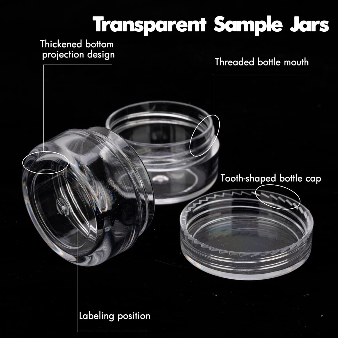 3 Gram Sample Containers with Lids, 100 Count Tiny Sample Jars, Empty Lip Balm Containers, Mini Cosmetic Container with Lids, Makeup Travel Container with Labels, Mini Disposable Spatulas