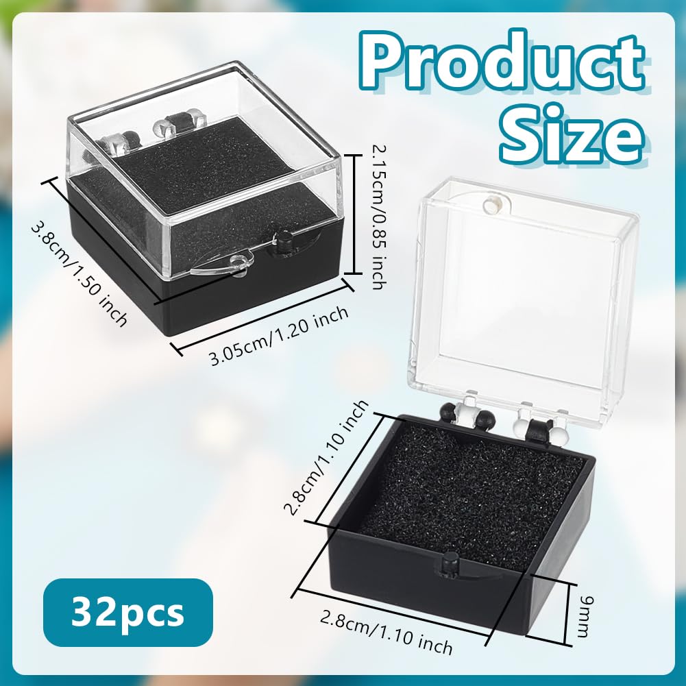OLYCRAFT 32 Pack Plastic Gift Box 1.5x1.2x0.9 Inch Pin Storage Box with Protective Foam Insert Lapel Pin Holder Coin Display Case for Jewelry Collectors Lapel Badge Medals Brooch Storage Display