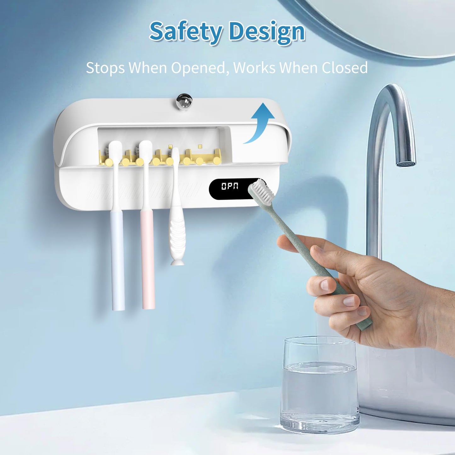 Zyntieu UV Toothbrush Sanitizer and Holder, Wall-Mounted Electric Toothbrush Cleaner with Air Drying & Countdown Timer, Long Battery Life, USB Rechargeable, 4 Slots Bathroom Toothbrush Holders