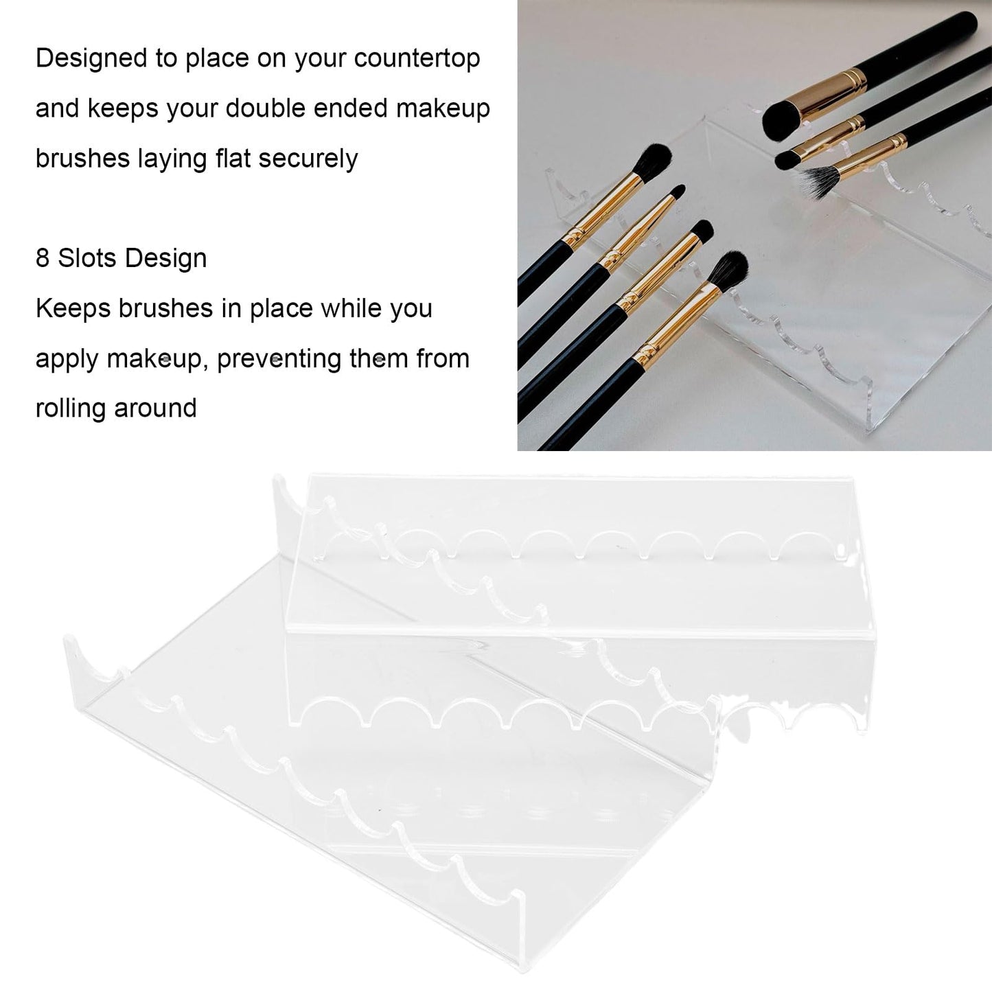 Pilipane 2PCS Makeup Brush Holder Clear Acrylic Horizontal Brush Drying Rack Organizer for Paint Brushes Vanity Table Accessory