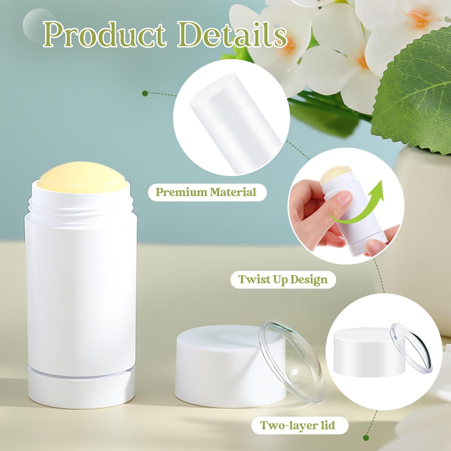 Teenyyou 50 Pcs 15ml Empty Deodorant Containers Twist Filling Stick Plastic Deodorant Container Refillable Bottles Bottom Filling Round Lip Balm Tubes Cylinder for Homemade DIY Lip Balm(White)