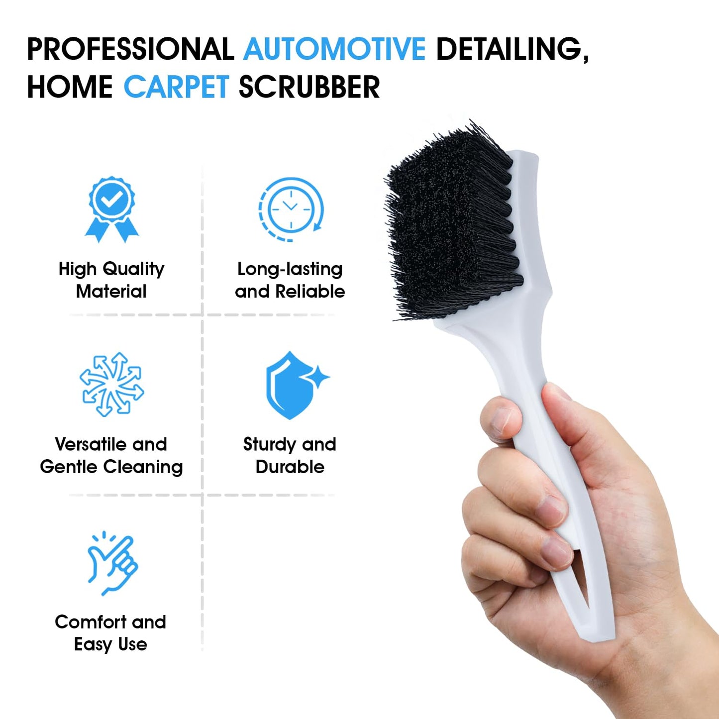 Nanoskin 8.5-Inch Deep Clean Stiff Scrub Brush for Carpets & Floor Mats, Black Nylon - Professional Automotive Detailing, Home Carpet Scrubber, Easy Grip Handle, High-Performance Cleaning Accessory