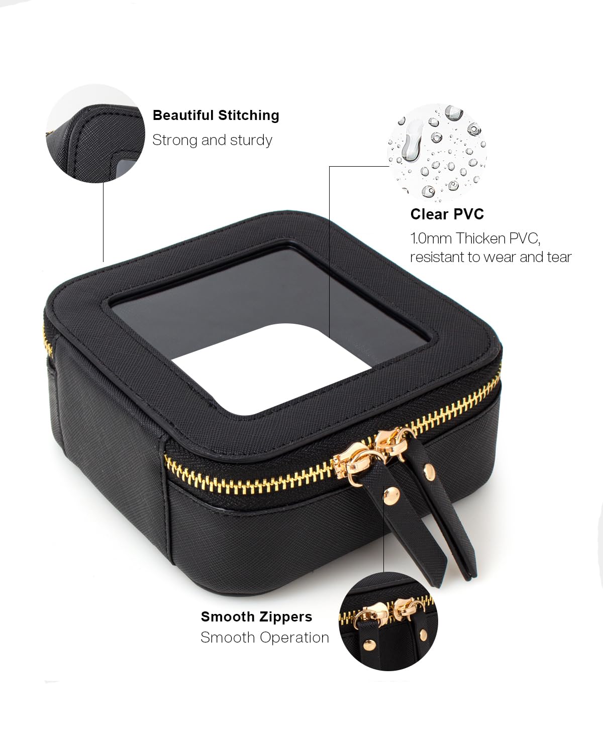 Clear Makeup Bag Small, Mini Clear Makeup Pouch TSA Approved Portable Travel Toiletry Bag Multipurpose Cosmetic Bag Case for Women Vegan Leather Make Up Pouch Car Organizer for Women Men (Mini Black)